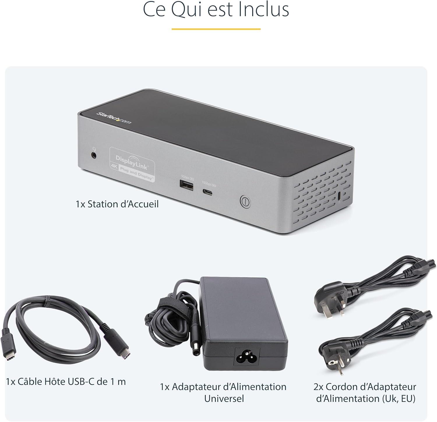 imageStarTech Station daccueil USB C 4K 60 Hz Quad Monitor DisplayPort et HDMI Station daccueil universelle USBC avec alimentation de 100 W DK31C4DPPDUEQuad Monitor