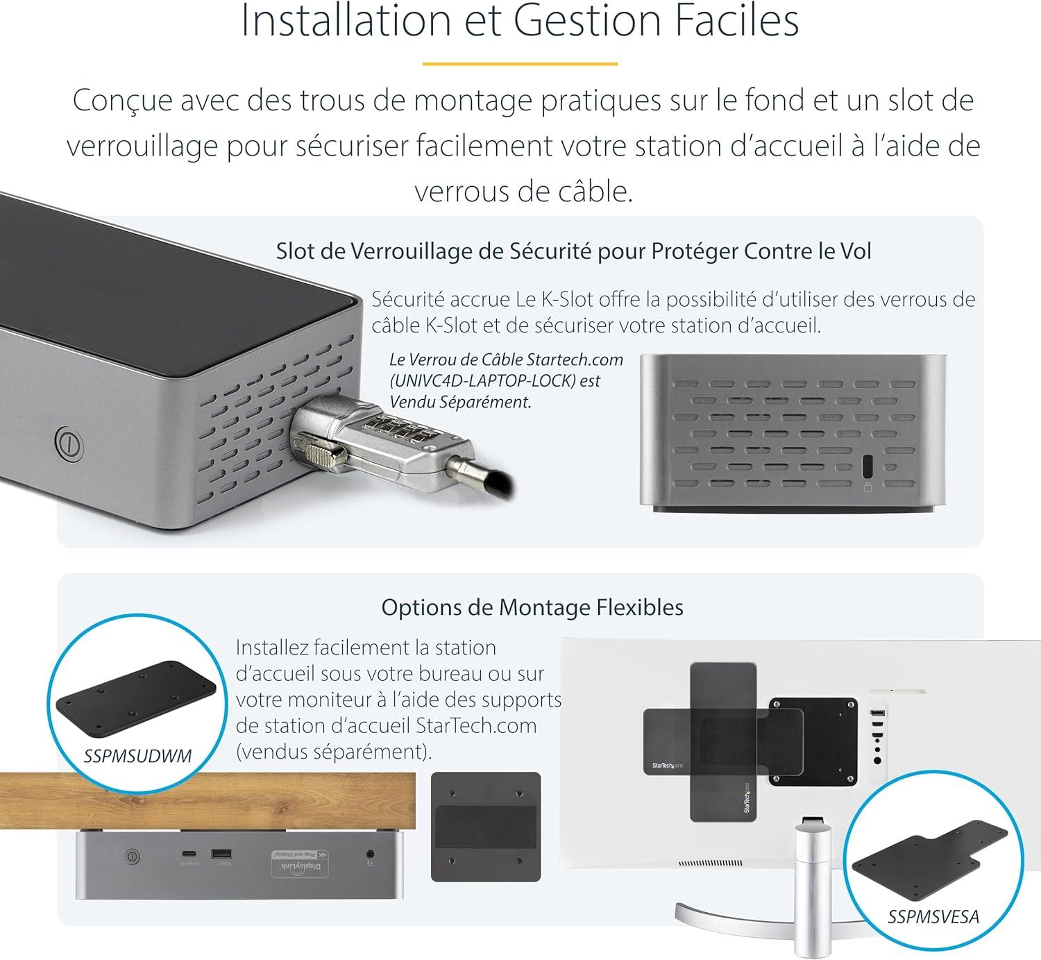 imageStarTech Station daccueil USB C 4K 60 Hz Quad Monitor DisplayPort et HDMI Station daccueil universelle USBC avec alimentation de 100 W DK31C4DPPDUEQuad Monitor