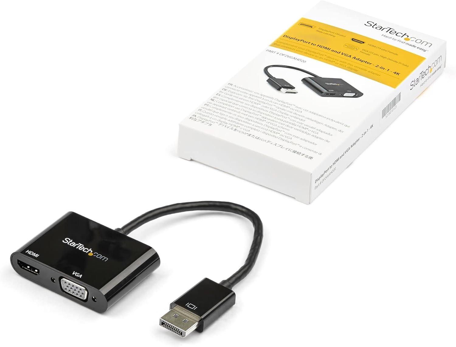 imageStarTechcom Adaptateur DisplayPort vers HDMI VGA Dongle Convertisseur Numrique Multiport Actif Vido dcran DP 12 Mle vers HDMI 20 4K 60 Hz VGA Femelle pour PCCG DP2VGAHD20
