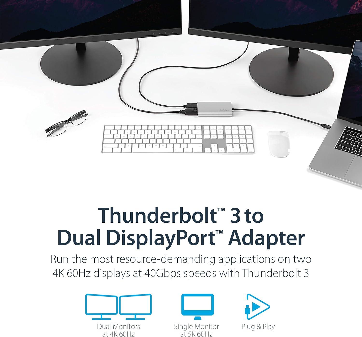 imageStarTechcom Adaptateur Thunderbolt 3 vers Double DP Adaptateur Vido Double cranMulticran Thunderbolt 3 vers Double DP 12 DP 4K 60 Hz5k Thunderbolt Type C vers DP TB32DP2TDisplayPort Mac et Windows