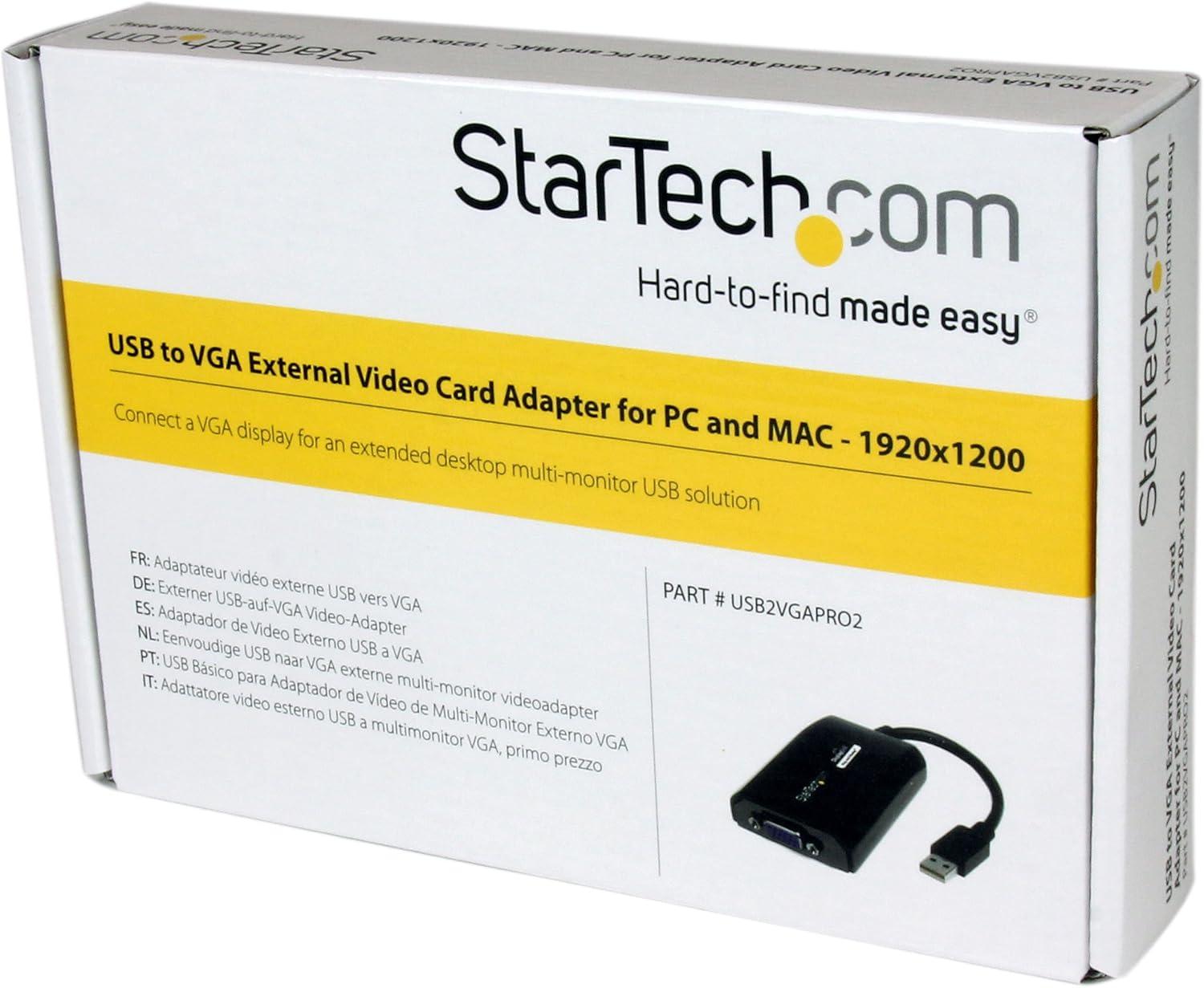 imageStarTechcom Adaptateur USB vers VGA 1920x1200 Carte Vido et Graphique Externe Double cran Compatible Mac et Windows et Mode Miroir et Extension USB2VGAPRO2