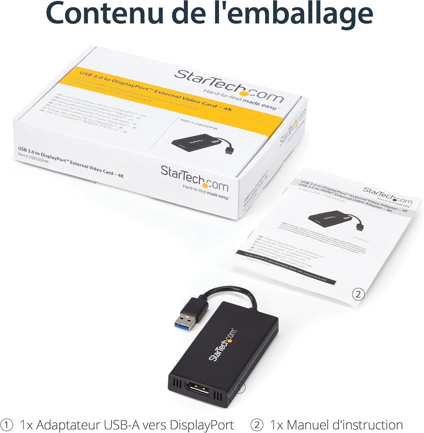 imageStarTechcom Adaptateur Vido Multicrans USB 30 vers DisplayPort 4K Carte Graphique Externe Certifi DisplayLink Ultra HD 4K USB32DP4K