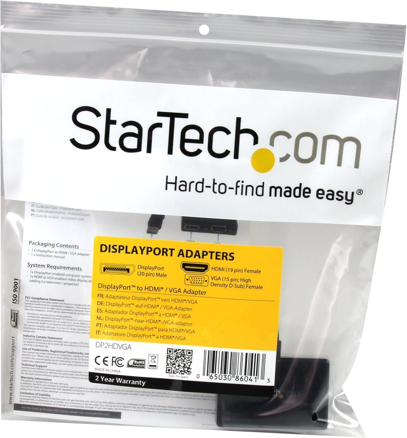 imageStarTechcom Adaptateur audio vido de voyage Convertisseur 2en1 DisplayPort vers HDMI ou VGA 1920x1200 1080p Noir DP2HDVGANoir