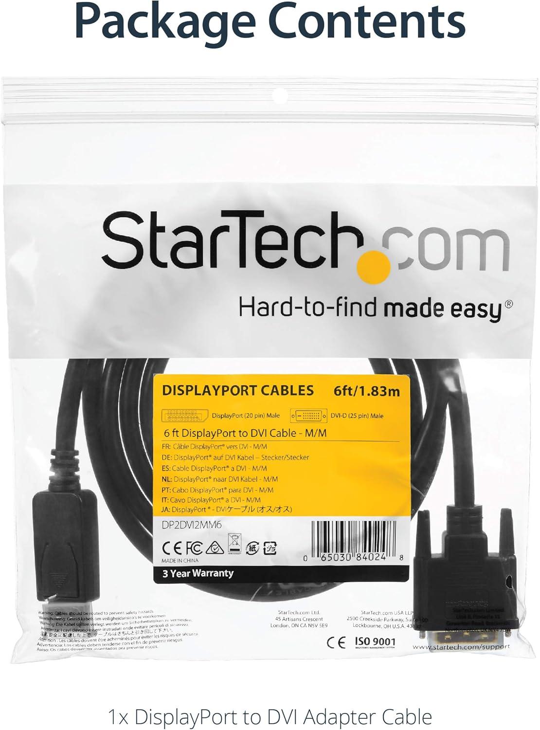 imageStarTechcom Cble DisplayPort vers DVI 2 m 1920 x 1200 MM Cble Adaptateur convertisseur DisplayPort DP vers DVI Cordon DisplayPort Cble dcran DisplayPort passif DP2DVI2MM61 8 m