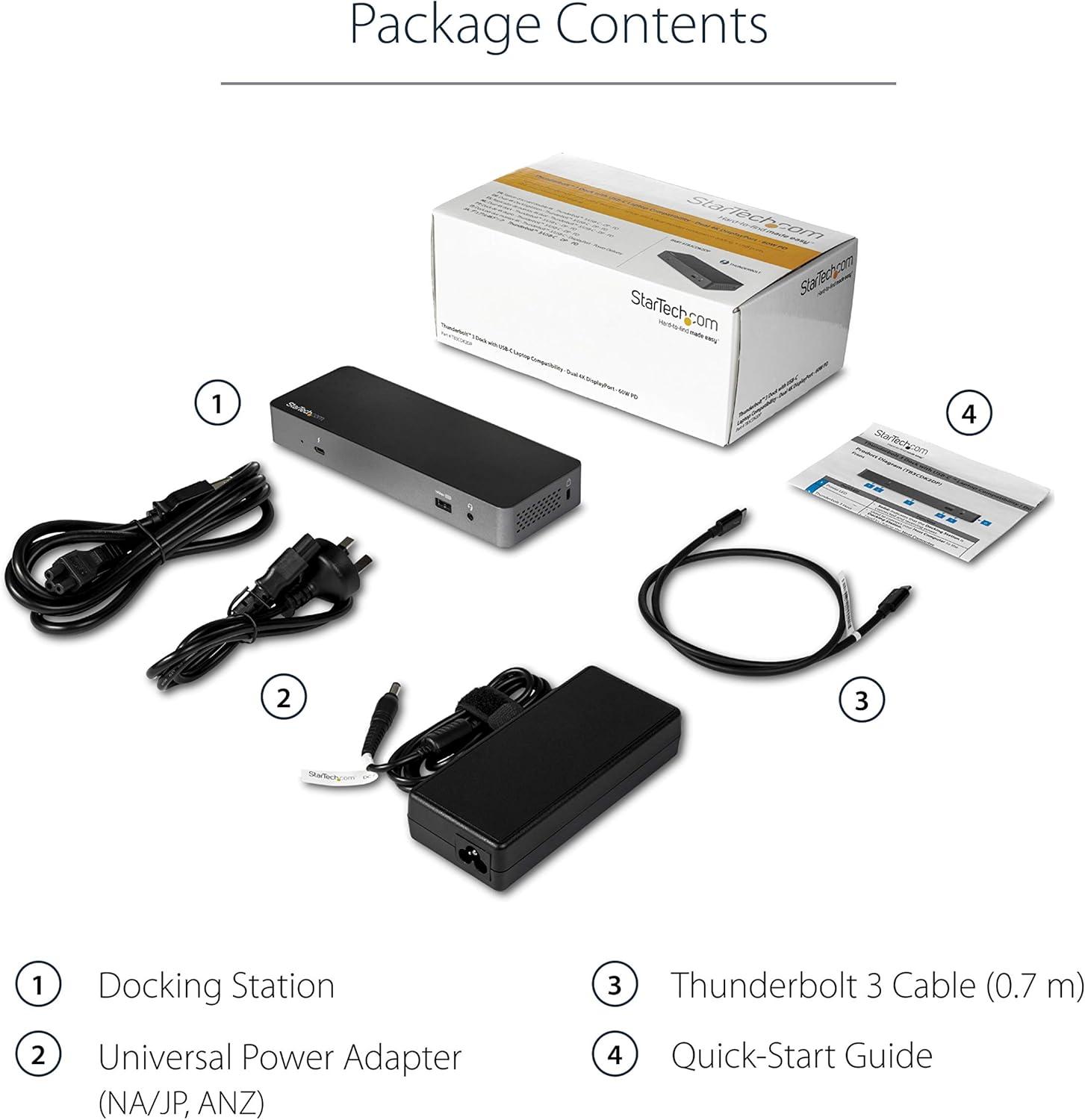 imageStarTechcom Dock Thunderbolt 3 Compatible Hte USBC crans Double 4K 60Hz DP 14 ou Double HDMI Simple 8K Station dAcceuil TB3USBC 96W PD 5xUSB 10Gbps TB3CDK2DHUE60W DP 12