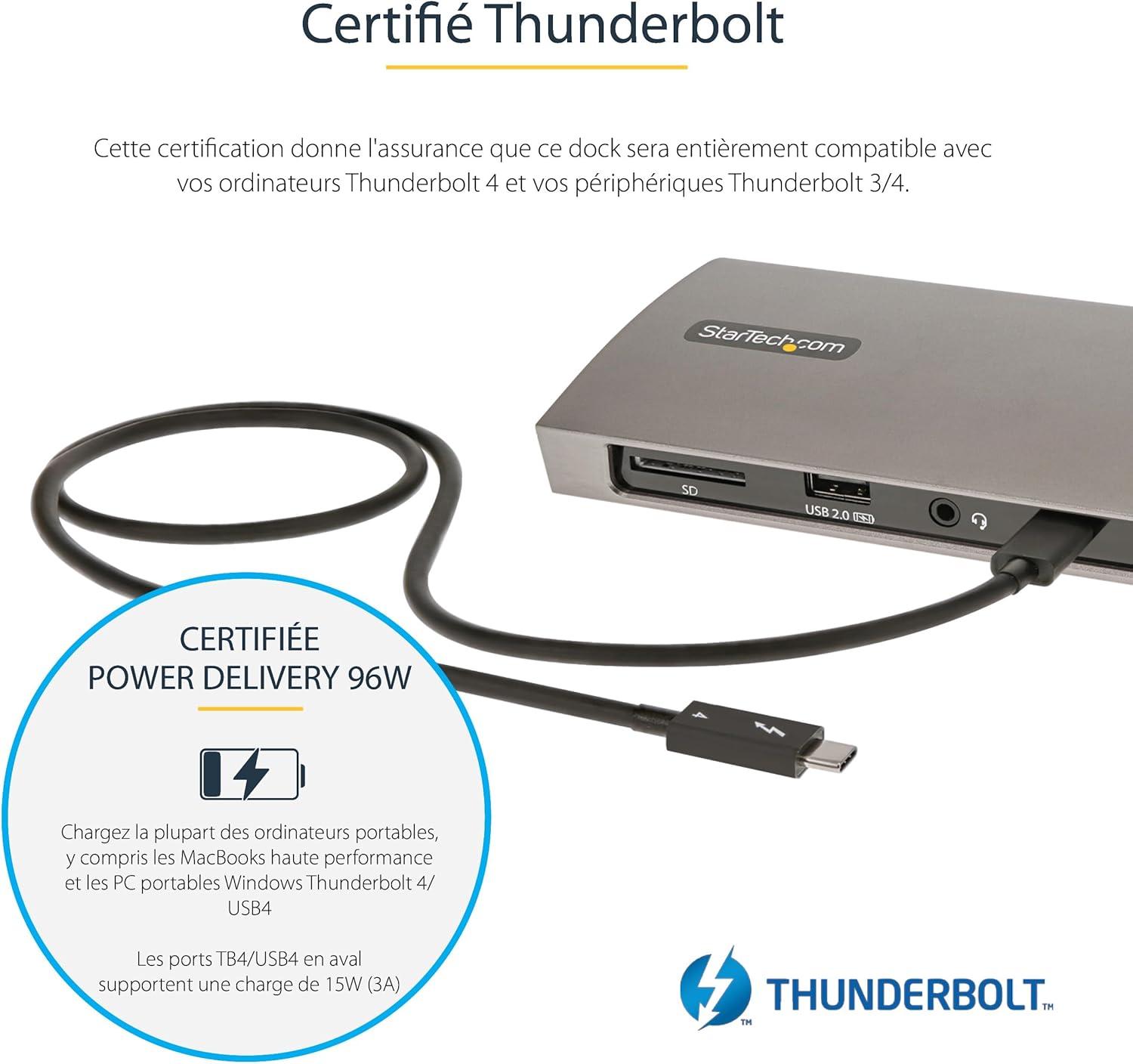 imageStarTechcom Dock Thunderbolt 4 Hub TB4 96W PD Moniteur Unique 8KDouble Moniteurs 4K 60Hz Docking Station TB4 3xTB4USB44xUSBASDGbEThunderbolt 4 Double moniteur