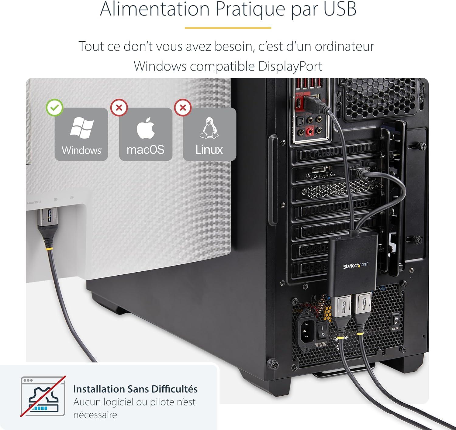 imageStarTechcom Rpartiteur DisplayPort 12 4 ports Adaptateur MultiMoniteur DisplayPort vers 4x DP Hub MST pour Ordinateur Quad 1080p 60Hz Windows Uniquement Pas de Pilote MSTDP124DP2 x DP 12