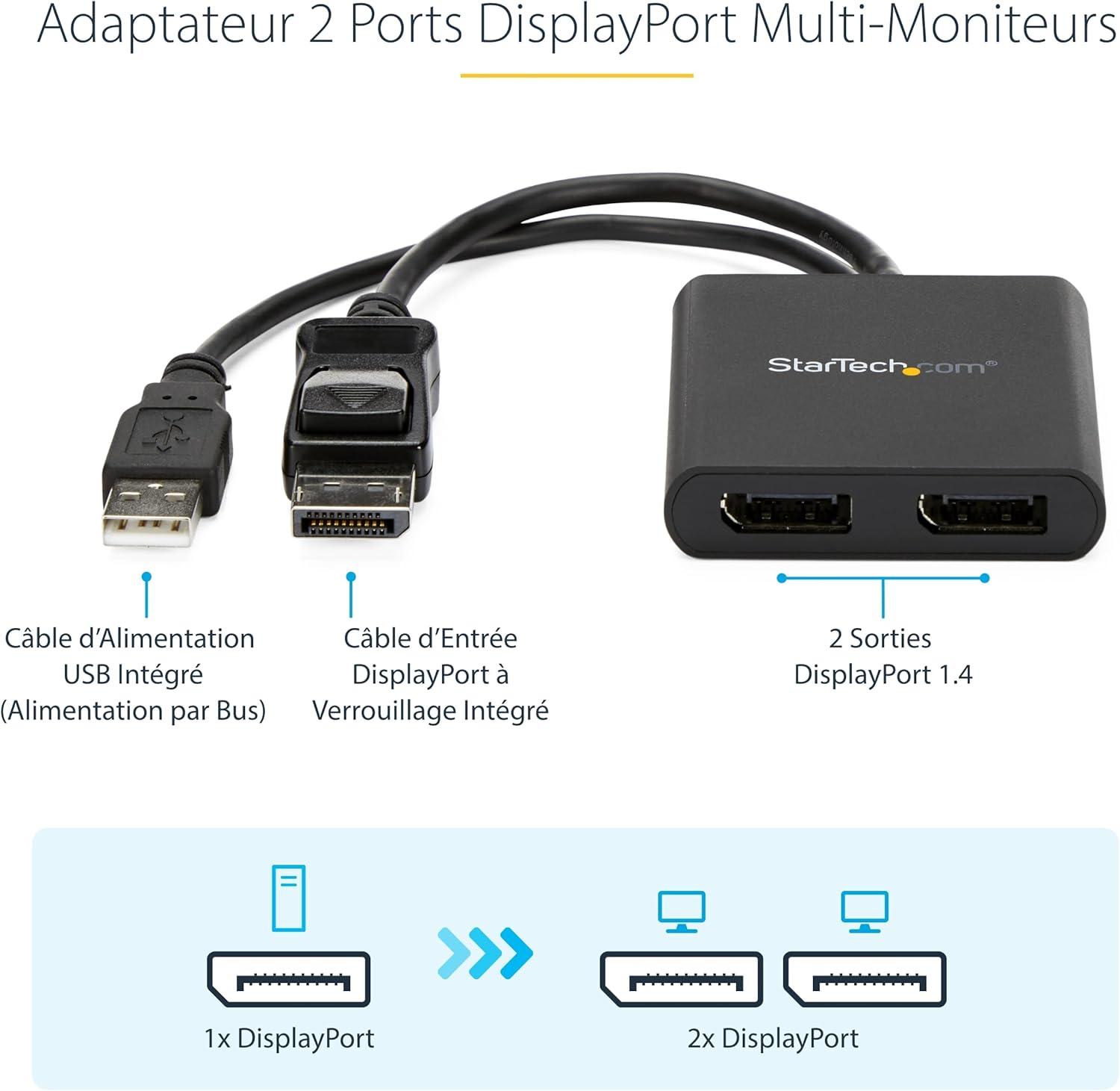 imageStarTechcom Rpartiteur DisplayPort 12 4 ports Adaptateur MultiMoniteur DisplayPort vers 4x DP Hub MST pour Ordinateur Quad 1080p 60Hz Windows Uniquement Pas de Pilote MSTDP124DP2 x DP 12