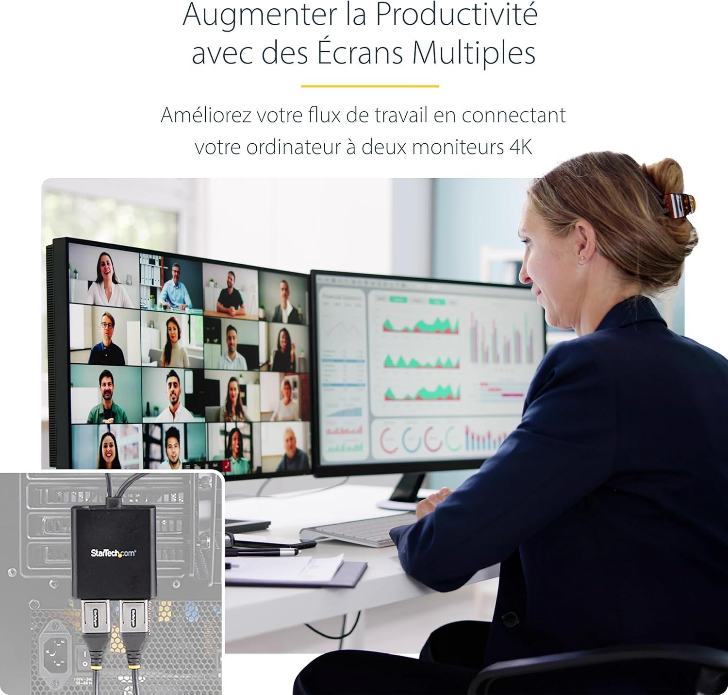 imageStarTechcom Rpartiteur DisplayPort 12 4 ports Adaptateur MultiMoniteur DisplayPort vers 4x DP Hub MST pour Ordinateur Quad 1080p 60Hz Windows Uniquement Pas de Pilote MSTDP124DP2 x DP 12