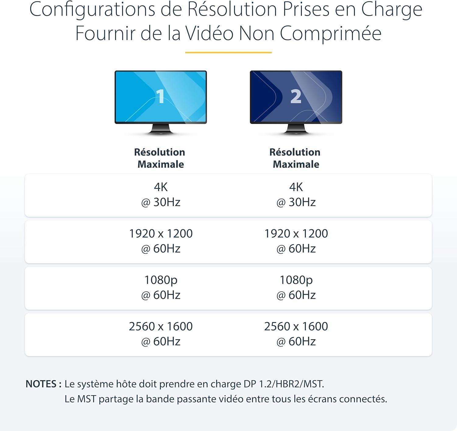 imageStarTechcom Rpartiteur DisplayPort 12 4 ports Adaptateur MultiMoniteur DisplayPort vers 4x DP Hub MST pour Ordinateur Quad 1080p 60Hz Windows Uniquement Pas de Pilote MSTDP124DP2 x DP 12