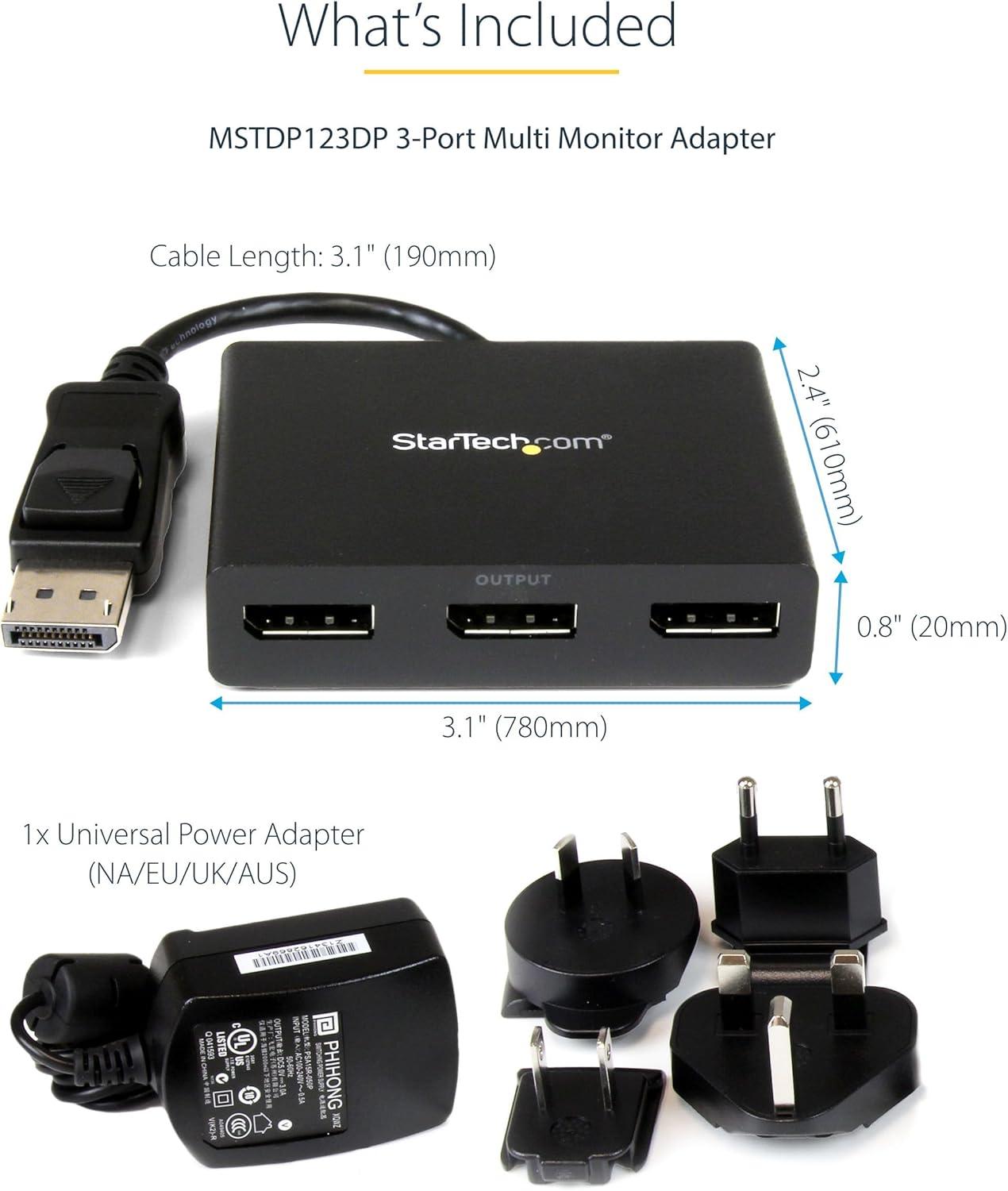 imageStarTechcom Rpartiteur DisplayPort 12 4 ports Adaptateur MultiMoniteur DisplayPort vers 4x DP Hub MST pour Ordinateur Quad 1080p 60Hz Windows Uniquement Pas de Pilote MSTDP124DP3 x DP 12