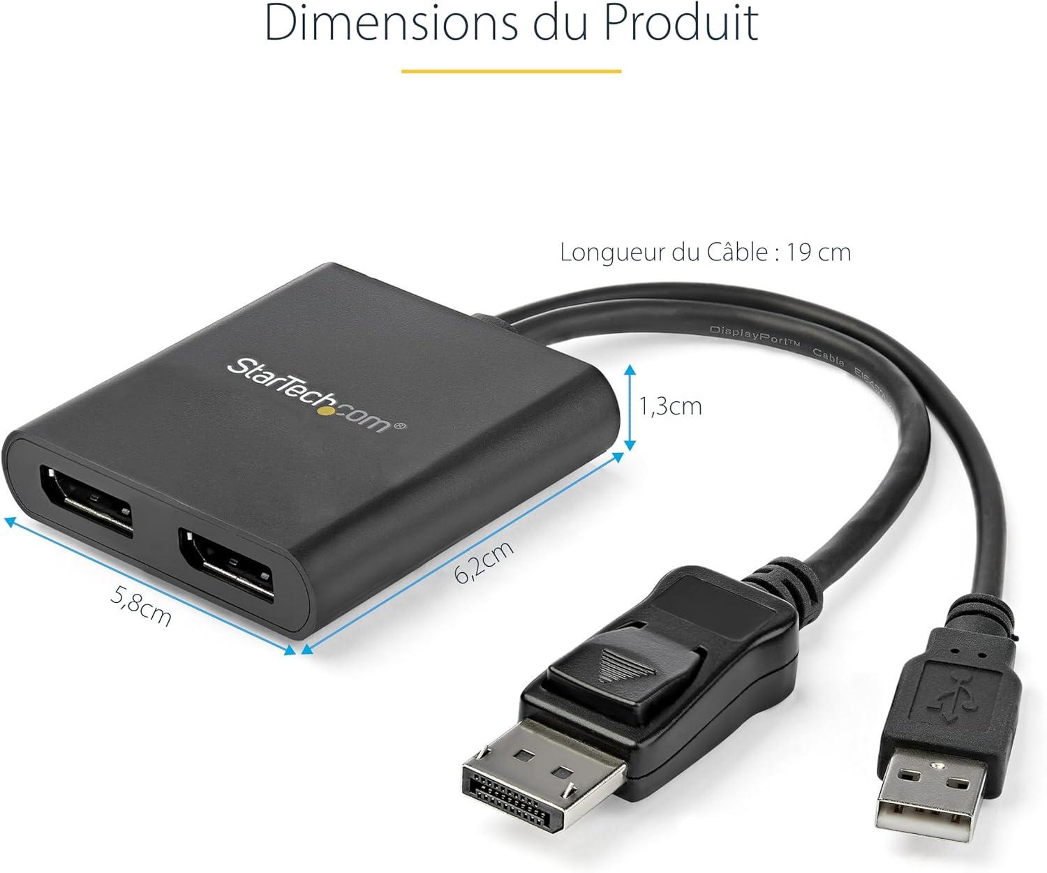 imageStarTechcom Rpartiteur DisplayPort 12 4 ports Adaptateur MultiMoniteur DisplayPort vers 4x DP Hub MST pour Ordinateur Quad 1080p 60Hz Windows Uniquement Pas de Pilote MSTDP124DP2 x DP 12