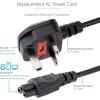 StarTech – 2m Laptop Power Cord 3 Slot for UK BS1363 to C5 Clover Leaf – Câble d&rsquo;alimentation (250 VCA) – BS 1363 (M) – IEC 320 en 60320 C5-2 m – Moulé – Noir – Royaume-Uni