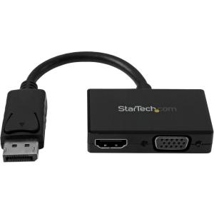 StarTech.com Adaptateur audio / vidéo de voyage – Convertisseur 2-en-1 DisplayPort vers HDMI ou VGA – 1920×1200 / 1080p – Noir (DP2HDVGA)(Noir)